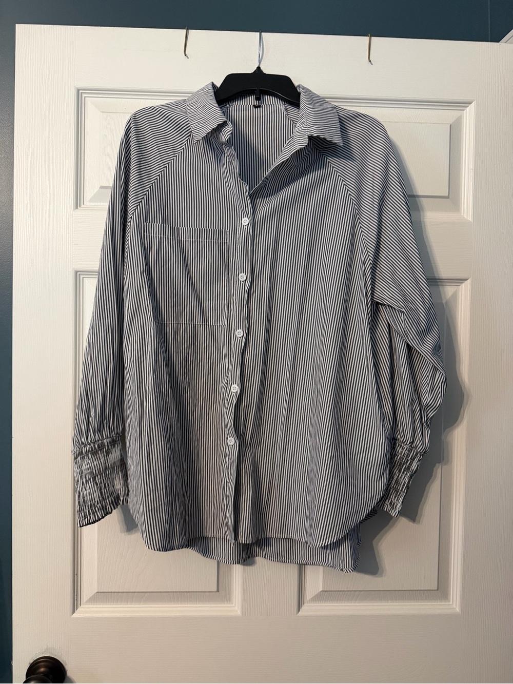 NWOT! Blue and White Stripe Button-Up Shirt